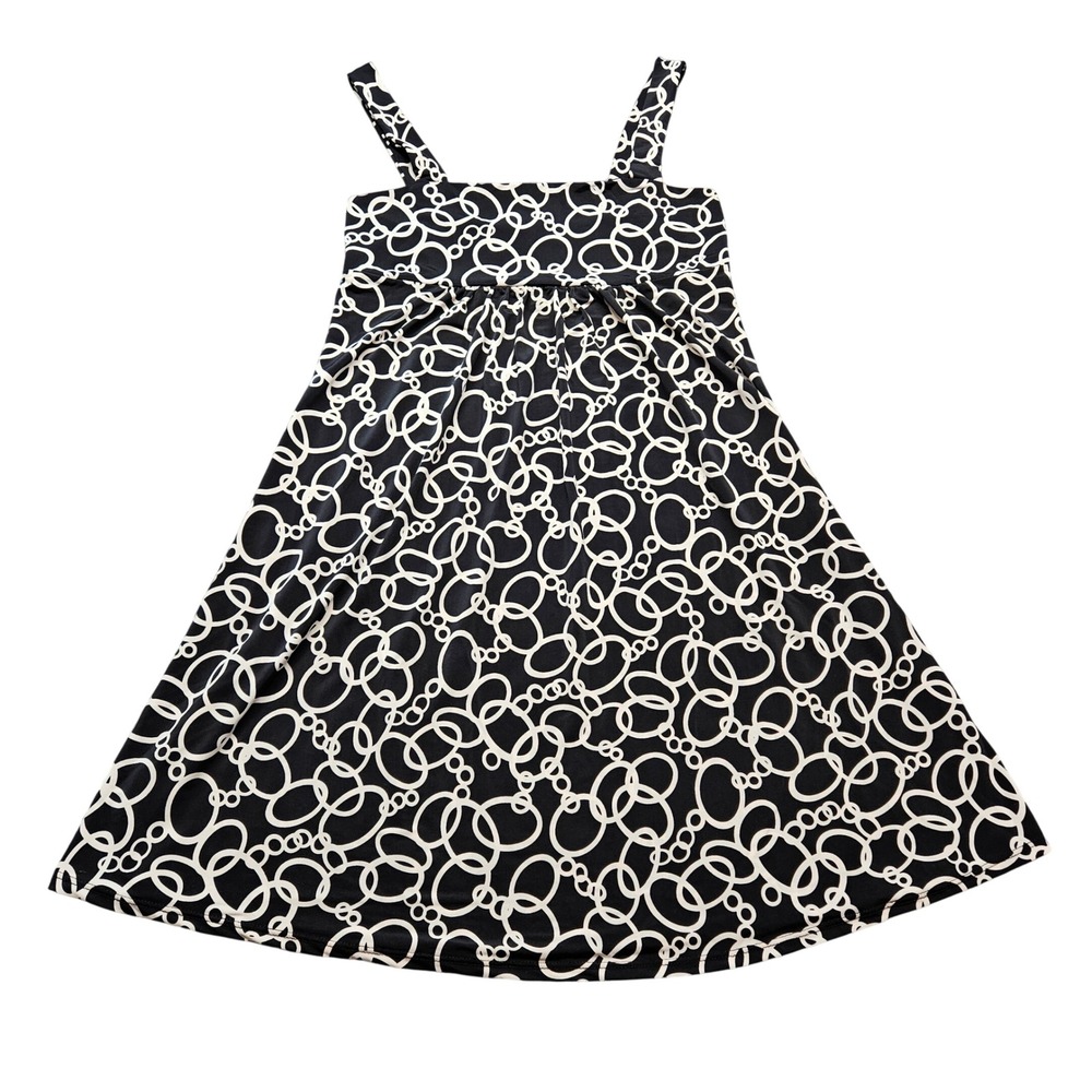 Black White Geometric Chain Circle Print Sleeveless Midi Dress Womens Small